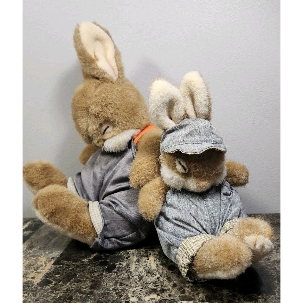 Creative Concepts Vintage Brown Sleeping Easter Bunny Rabbits Plush Overalls
